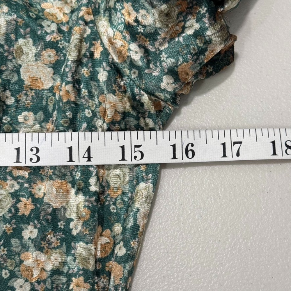 MABLE Dress Small Green Floral Velvet Puff Sleeve Midi Cottagecore Romantic - Picture 11 of 13